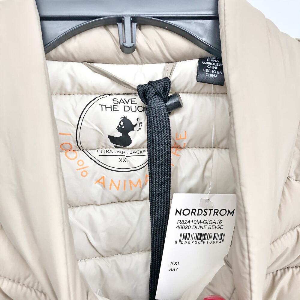 Save the Duck Womens Giga 16 Puffer Vest XXL Dune Beige Full Zip Mock Neck NWT - Picture 5 of 8